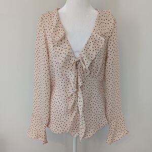 Maison‎ d'Amelie Womens Polka Dot Top SMALL Fairy Career Office Semi Sheer Blush
